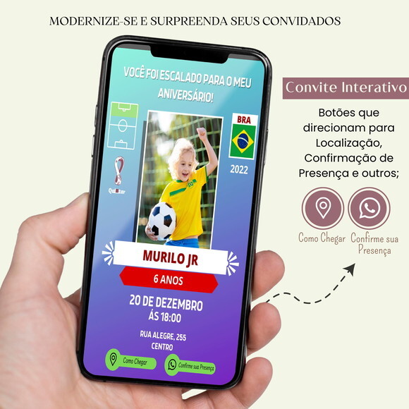 Convite Futebol Copa do Mundo Digital Interativo Virtual