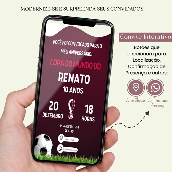 Convite Futebol Copa do Mundo Digital Interativo Virtual