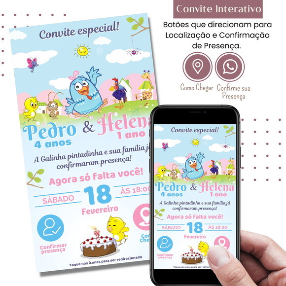 Convite Galinha Pintadinha Digital Interativo Virtual
