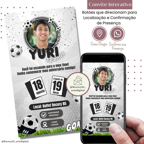 Convite Futebol Digital Interativo Virtual