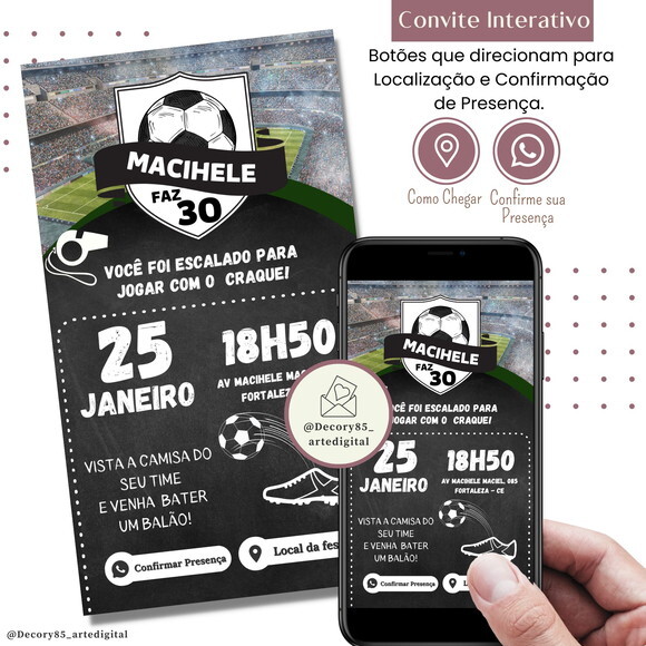Convite Futebol Digital Interativo Virtual