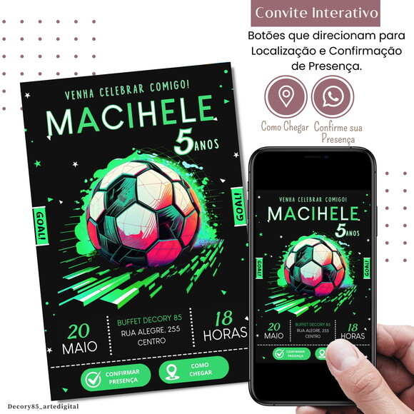 Convite Futebol Neon Digital Interativo Virtual