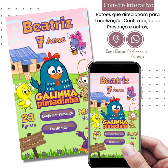 Convite Galinha Pintadinha Digital Interativo Virtual