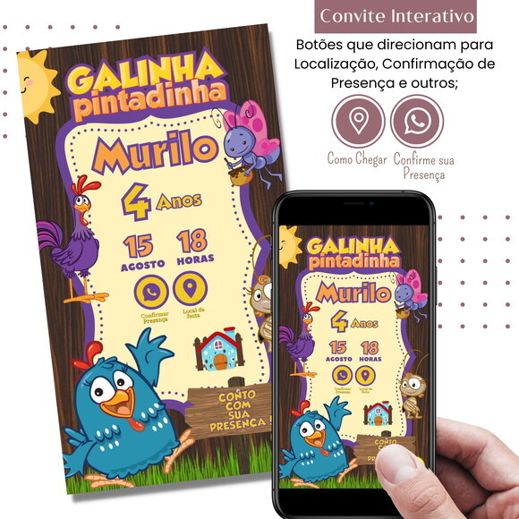Convite Galinha Pintadinha Digital Interativo Virtual