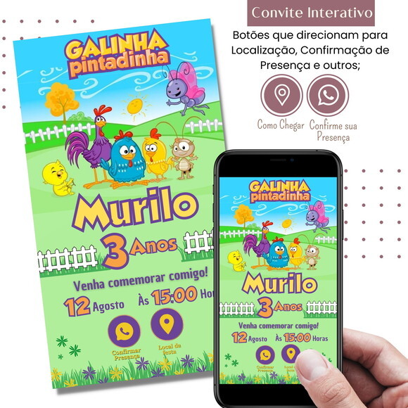 Convite Galinha Pintadinha Digital Interativo Virtual