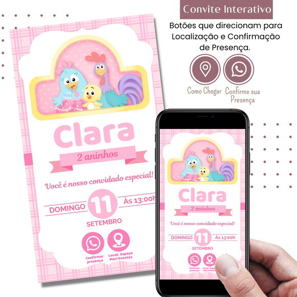 Convite Galinha Pintadinha Rosa Digital Interativo Virtual
