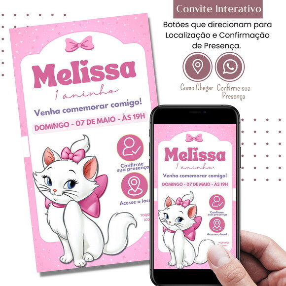 Convite Gatinha Marie Gata Marie Digital Interativo Virtual