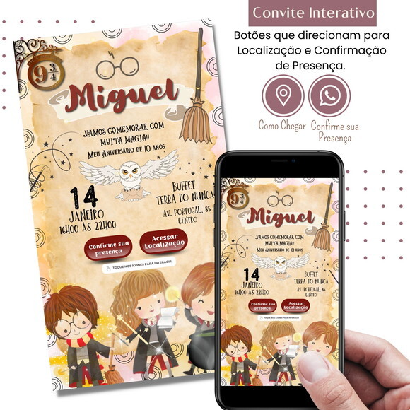 Convite Harry Potter Aquarela Digital Interativo Virtual