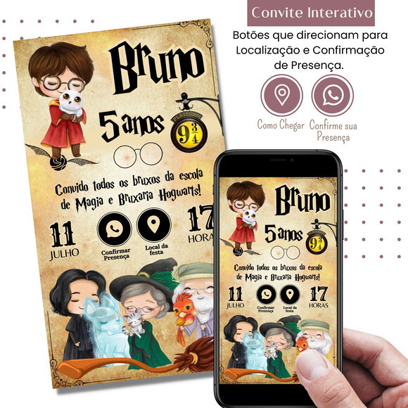Convite Harry Potter Digital Interativo Virtual