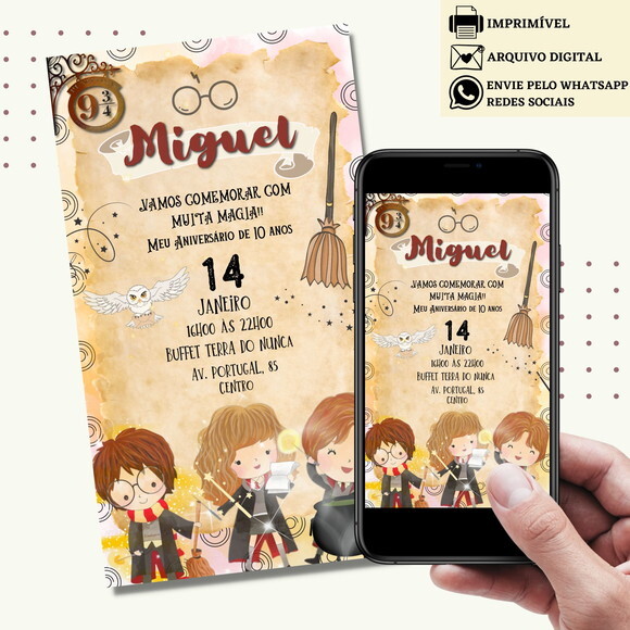 Convite Harry Potter Aquarela Digital Virtual