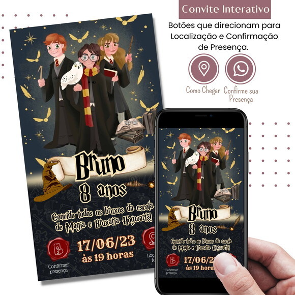 Convite Harry Potter Digital Interativo Virtual