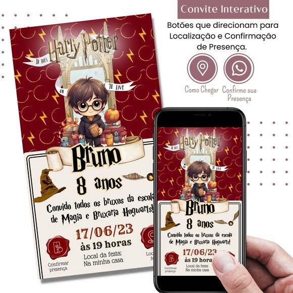 Convite Harry Potter Digital Interativo Virtual