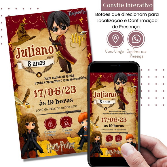 Convite Harry Potter Digital Interativo Virtual