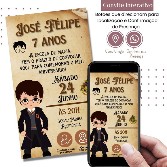 Convite Harry Potter Digital Interativo Virtual