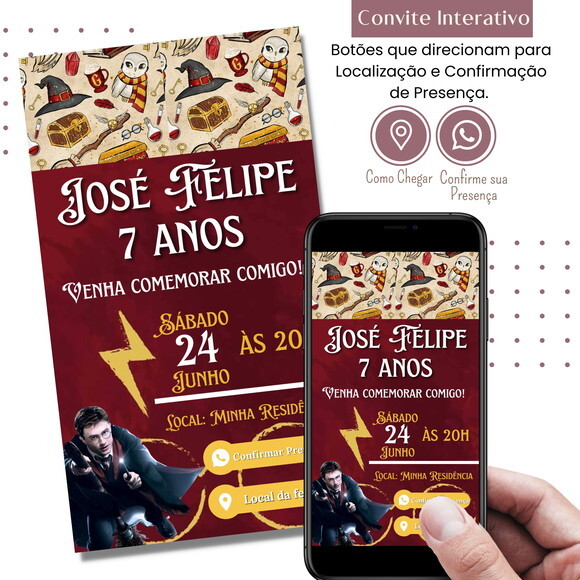 Convite Harry Potter Digital Interativo Virtual