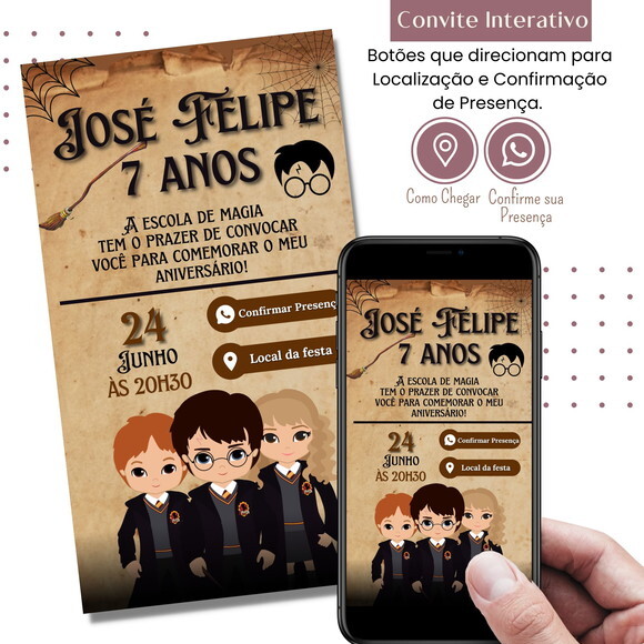 Convite Harry Potter Digital Interativo Virtual