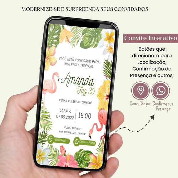 Convite Havai Tropical 15,20,30,40 Anos Digital Interativo
