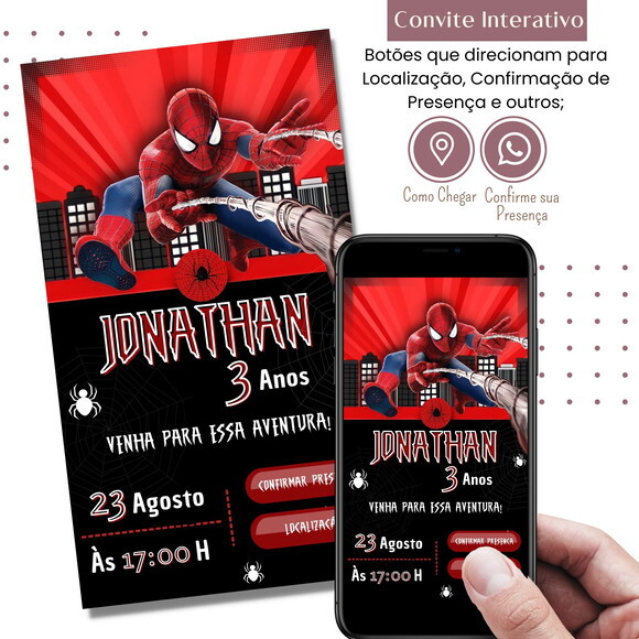 Convite Homem Aranha Spider Man Digital Interativo Virtual