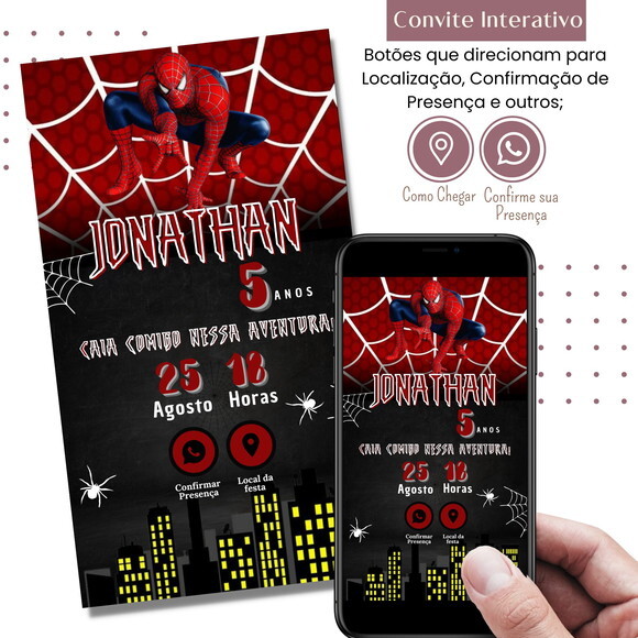 Convite Homem Aranha Spider Man Digital Interativo Virtual