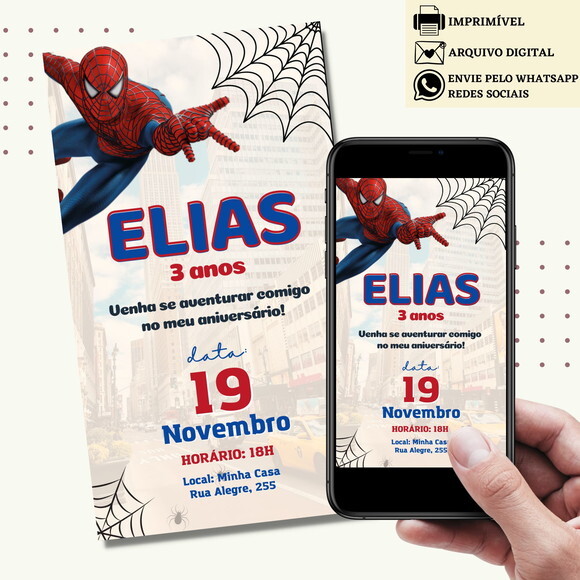 Convite Homem Aranha Spider Man Virtual Digital