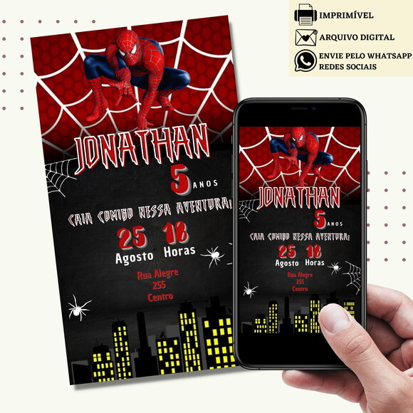 Convite Homem Aranha Spider Man Virtual Digital