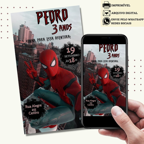 Convite Homem Aranha Spider Man Virtual Digital