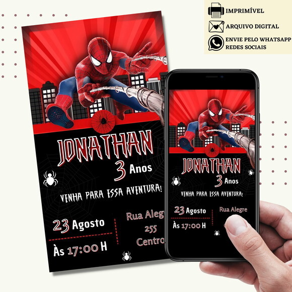 Convite Homem Aranha Spider Man Virtual Digital