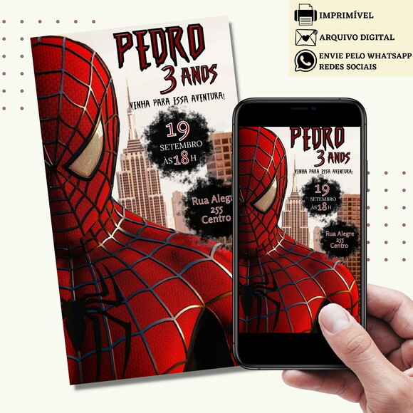 Convite Homem Aranha Spider Man Virtual Digital