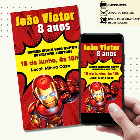 Convite Homem de Ferro Iroman Digital Virtual