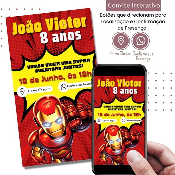 Convite Homem de Ferro Iroman Interativo Digital Virtual