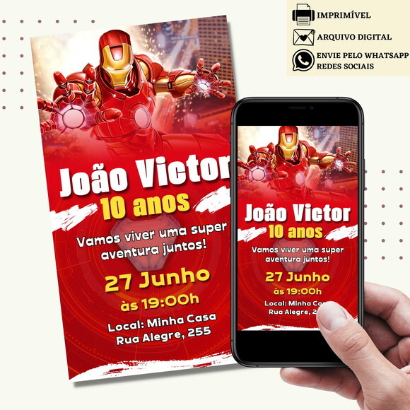 Convite Homem de Ferro Iroman Digital Virtual