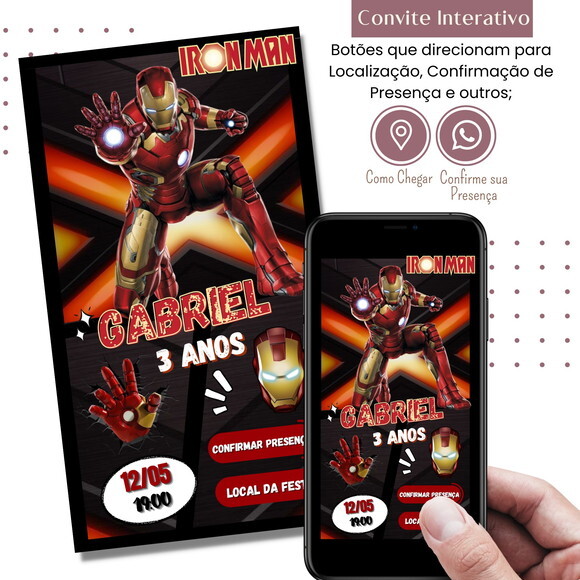 Convite Homem de Ferro Iroman Interativo Digital Virtual