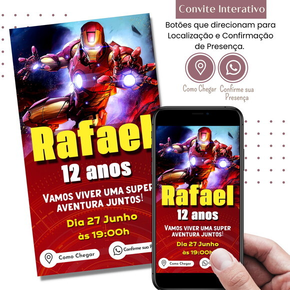 Convite Homem de Ferro Iroman Interativo Digital Virtual