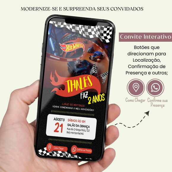 Convite Hot Wheels Digital Interativo Carros Virtual