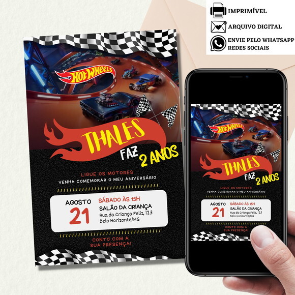 Convite Hot Wheels Digital Carros Virtual Aniversário