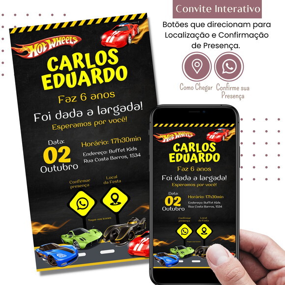 Convite Hot Wheels Digital Interativo Carros Virtual