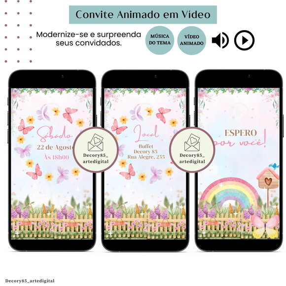 Convite Jardim Encantado em Vídeo Animado com Música Digital