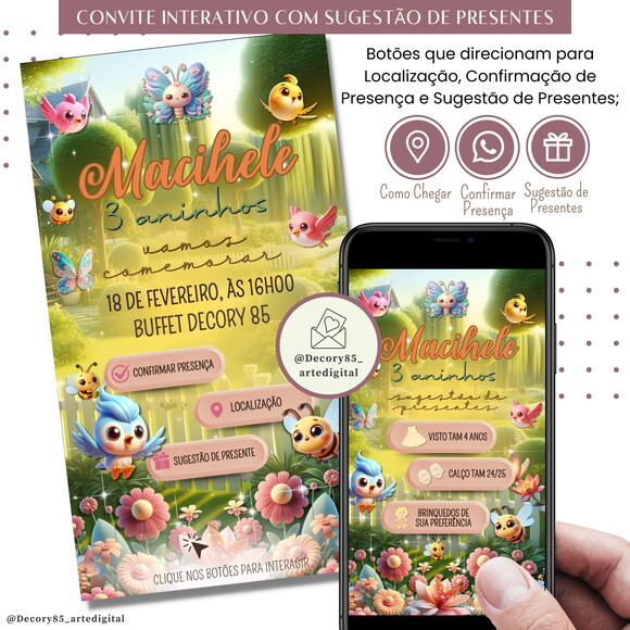 Convite Jardim Encantado Digital Sugestão de Presente