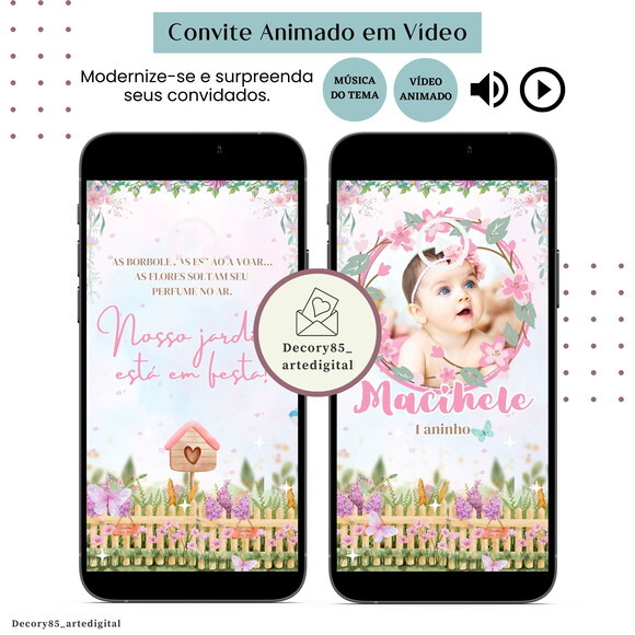 Convite Jardim Encantado em Vídeo Animado com Música Digital