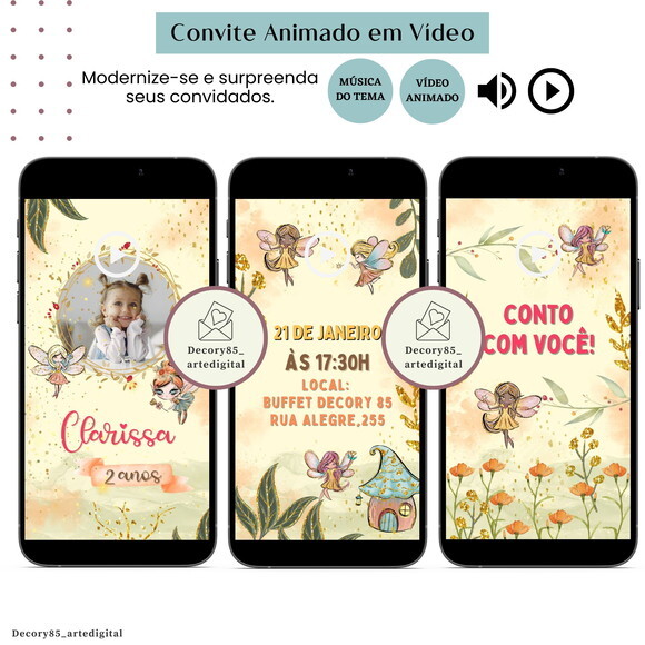 Convite Jardim Encantado em Vídeo Animado com Música Digital
