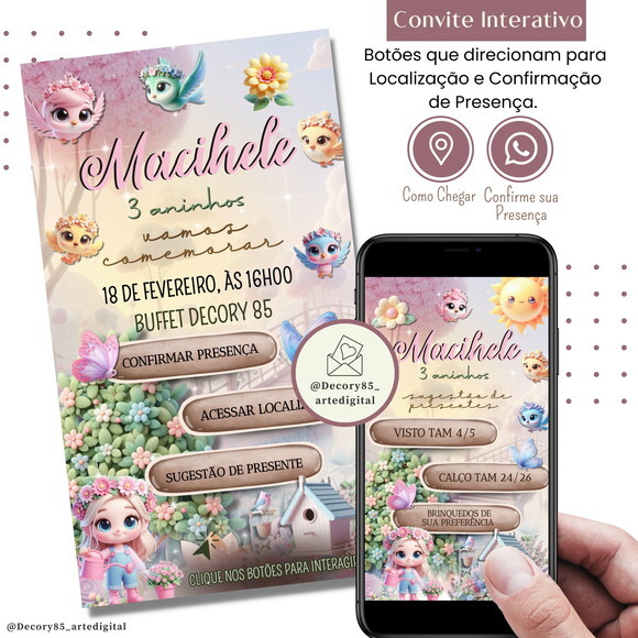 Convite Jardim Encantado Flores Digital Sugestão de Presente