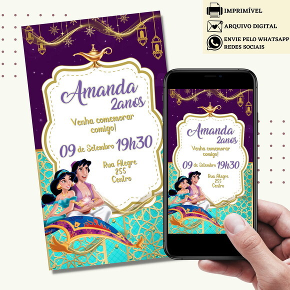 Convite Jasmine Aladdin Digital Virtual