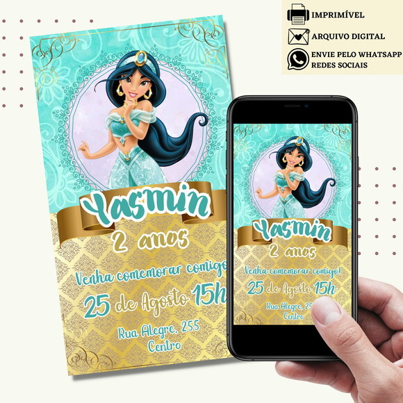 Convite Jasmine Digital Virtual Princesa