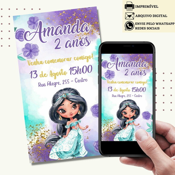 Convite Jasmine Digital Virtual Princesa
