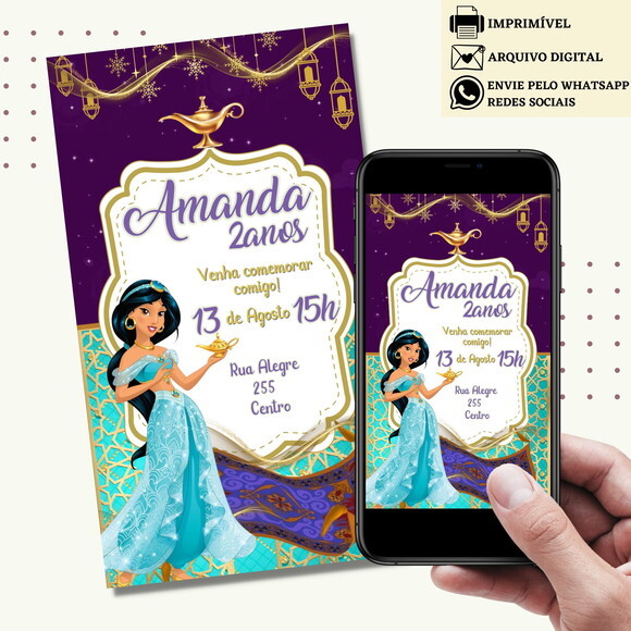 Convite Jasmine Digital Virtual Princesa