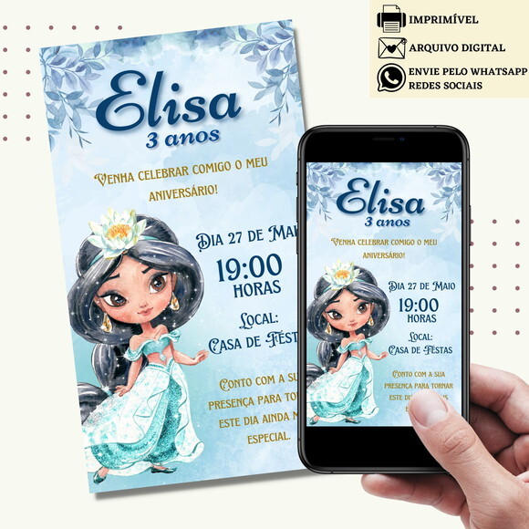Convite Jasmine Digital Virtual Princesa