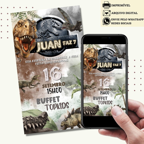 Convite Jurassic Park Digital Virtual Dinossauro