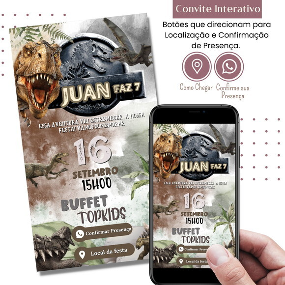 Convite Jurassic Park Dinossauros Digital Interativo Virtual
