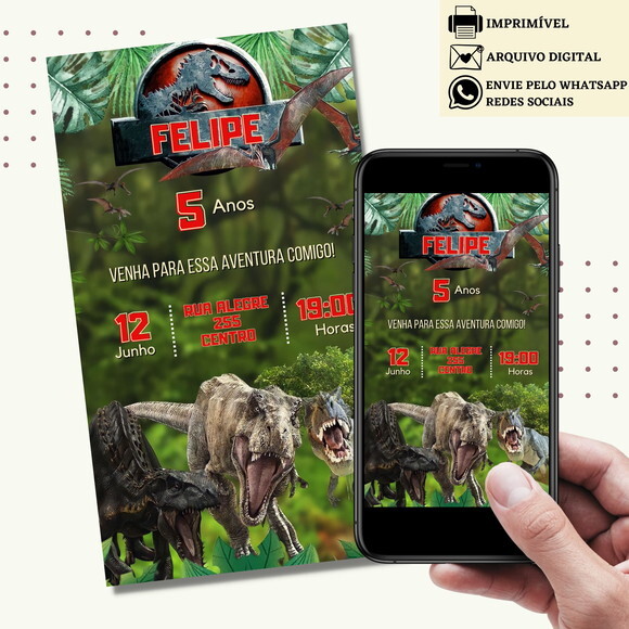 Convite Jurassic Park Digital Virtual Dinossauro