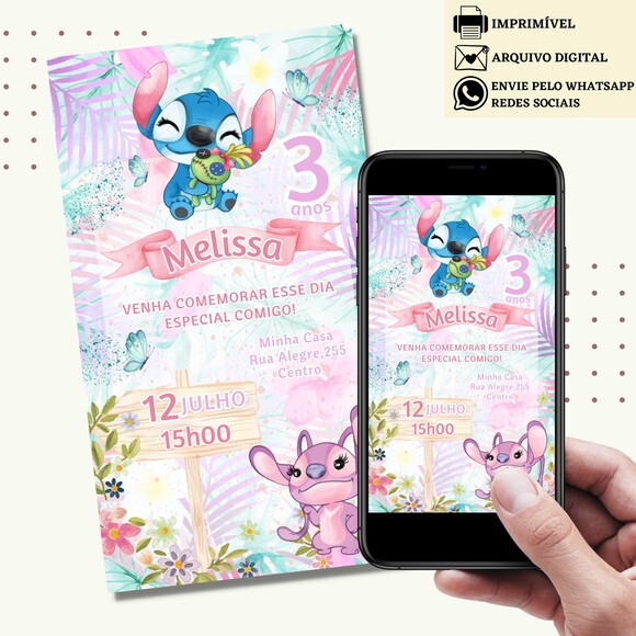 Convite Lilo & Stitch Angel Digital Virtual